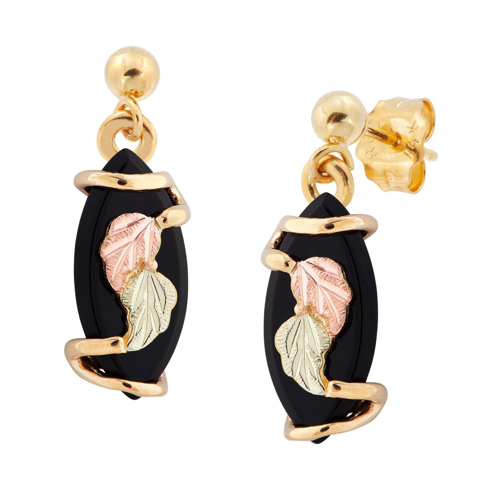 Black Hills Gold Dangling Onyx Earrings