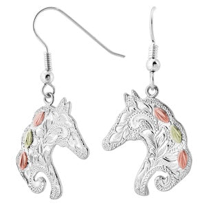 Black Hills Gold Silver Horse Necklace and Earrings