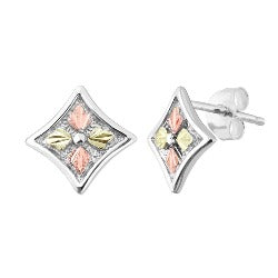 Black Hills Gold Silver Leaf Diamond Shaped Earrings