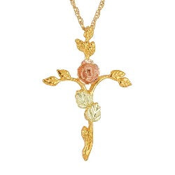 Black Hills Gold or Silver Rose Cross Necklace (2MR2409 / 2G2409)