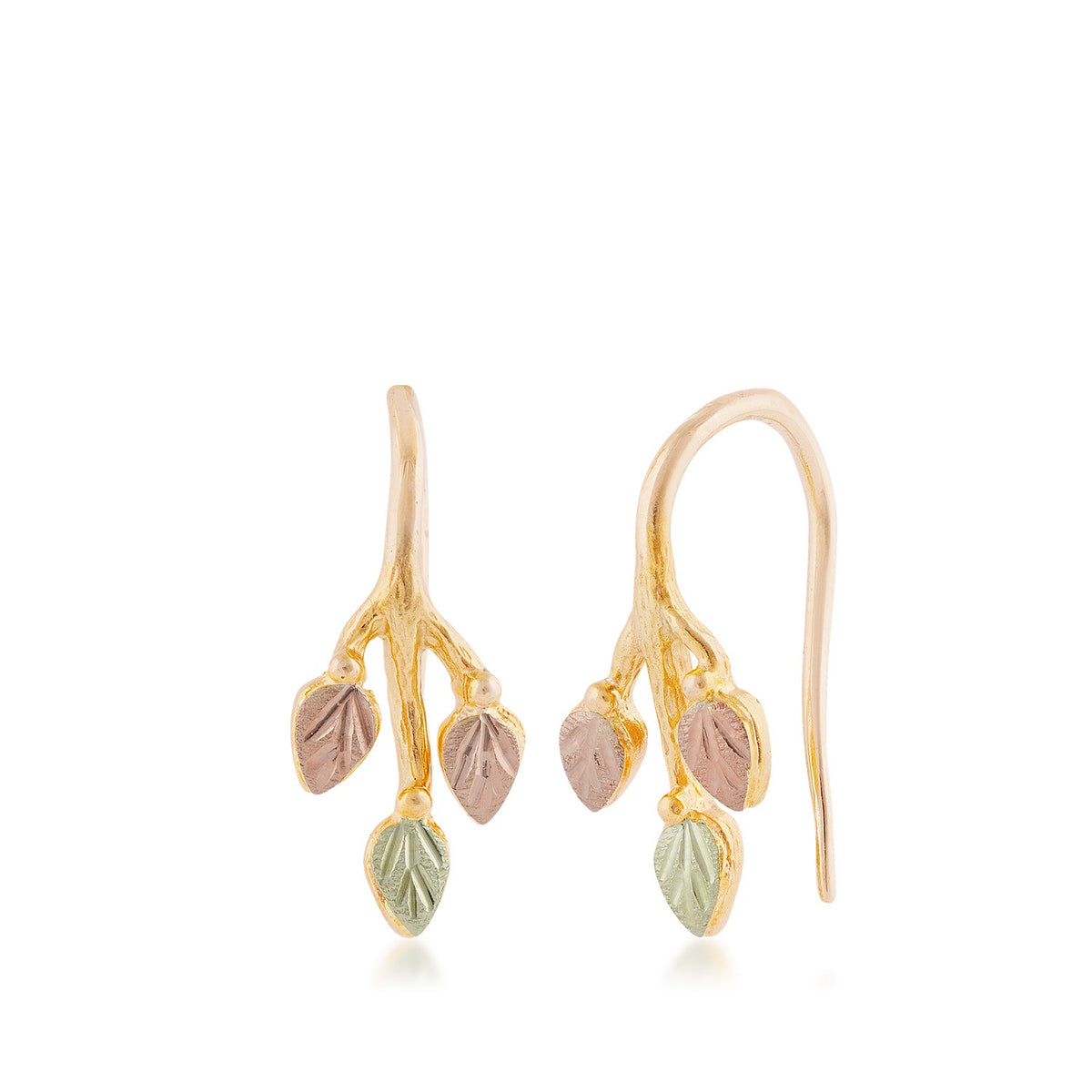 Black Hills Gold Wire Thread Leaf Earrings