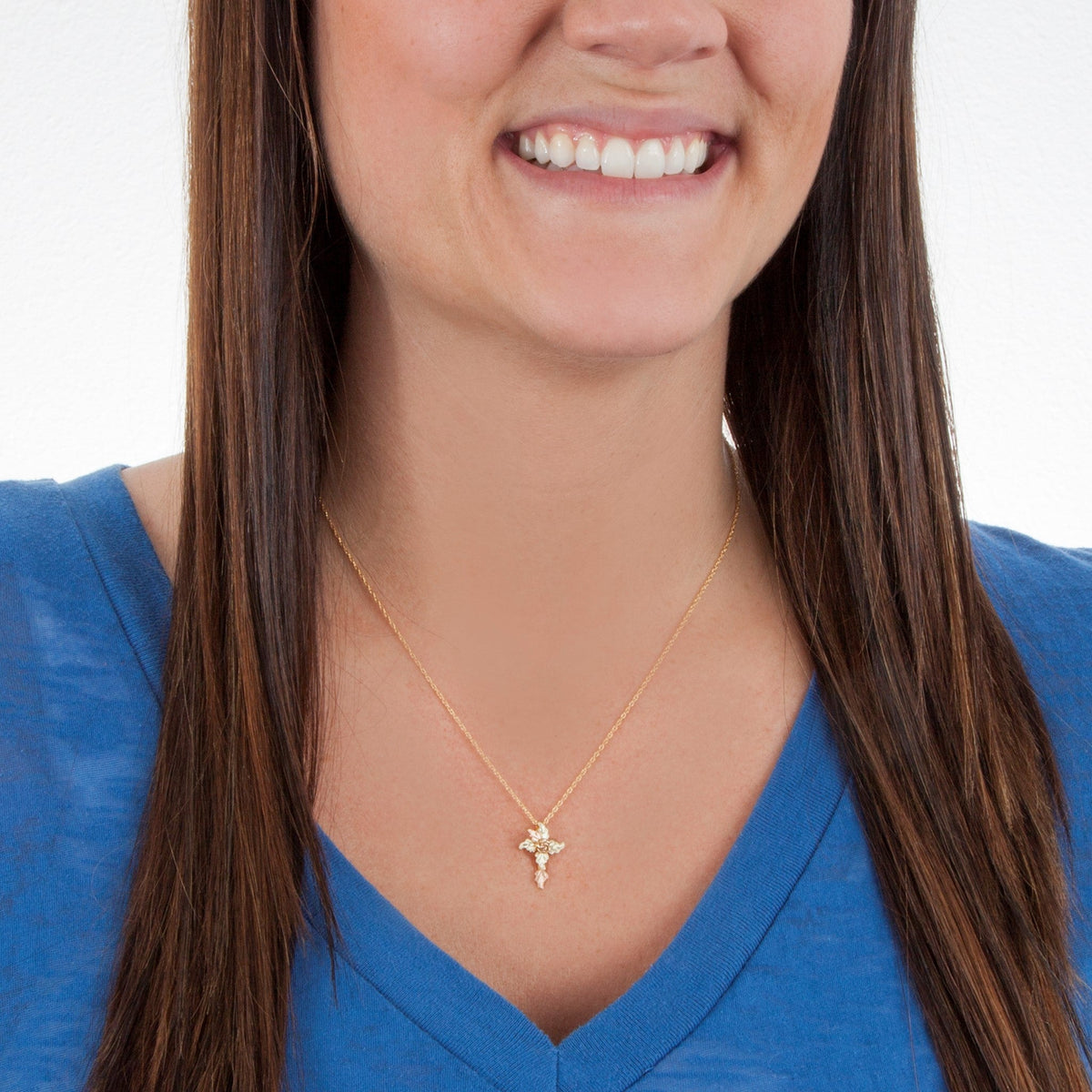 Black Hills Gold Rose, Diamond, or Ruby Cross Necklace