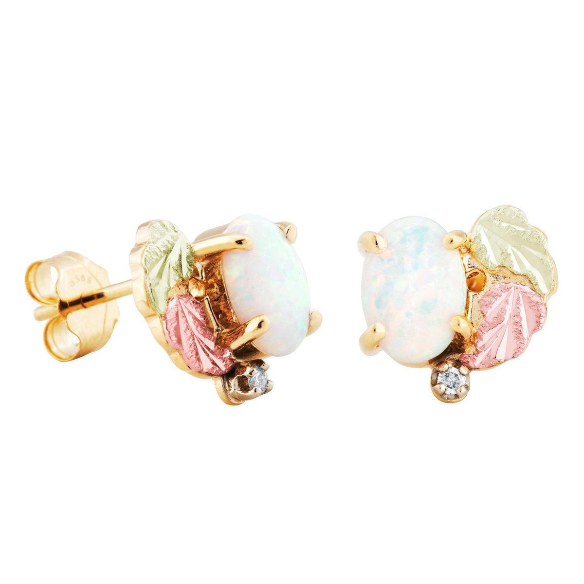 Black Hills Gold Opal and Diamond Earrings