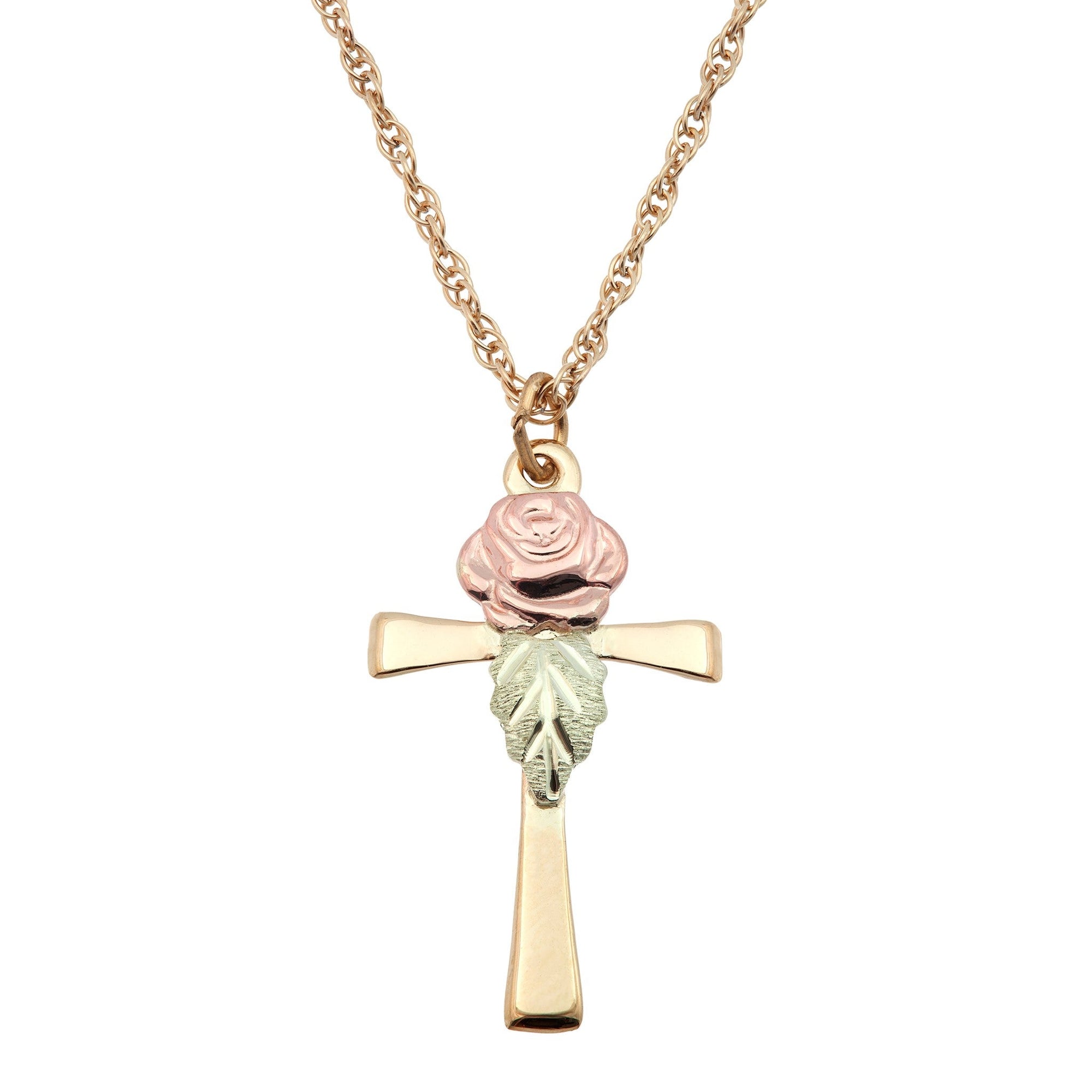 Black Hills Gold Rose Cross Necklace