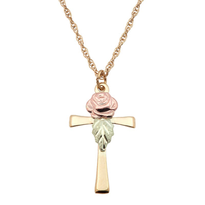 Black Hills Gold Rose Cross Necklace