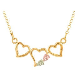 Black Hills Gold Three Heart Diamond Necklace