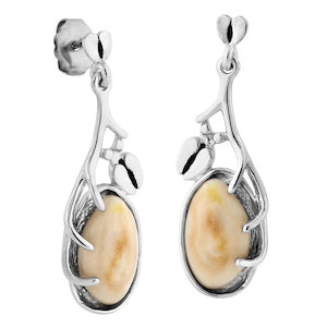 Black Hills Gold Sterling Silver Cabochon Elk Ivory Earrings and Necklace