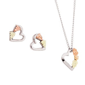 Black Hills Gold Silver Heart Necklace and Earrings