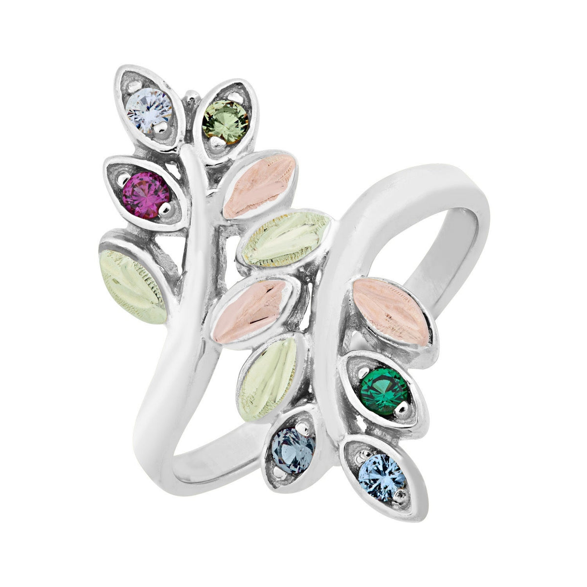 Black Hills Gold Silver Mother&#39;s Birthstone Ring - 1 to 10 stones