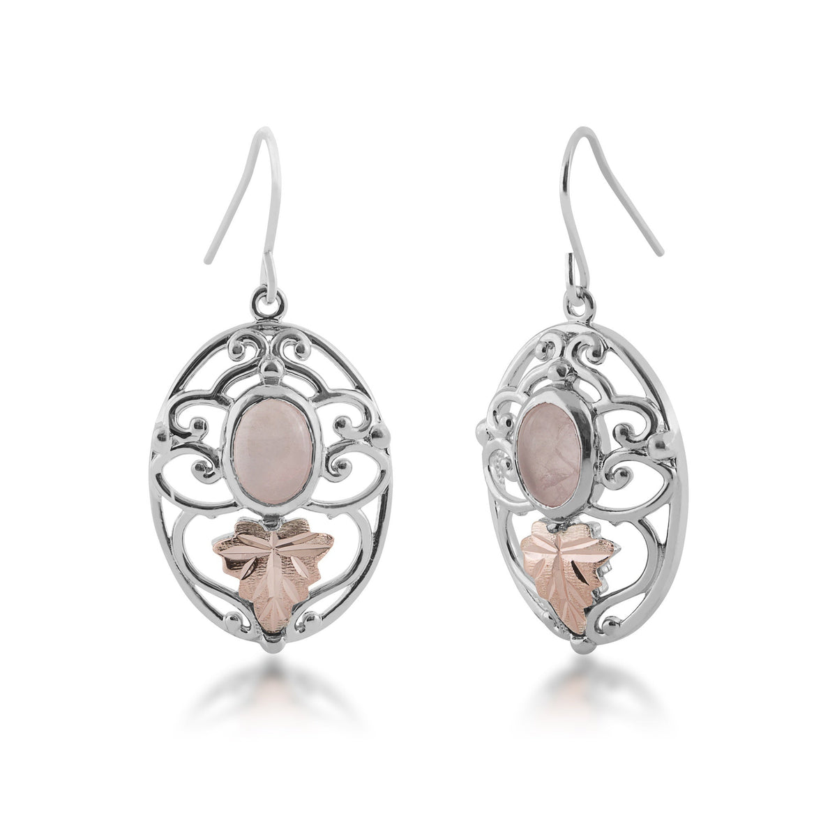 Black Hills Gold Silver Rose Quartz Dangle Earrings