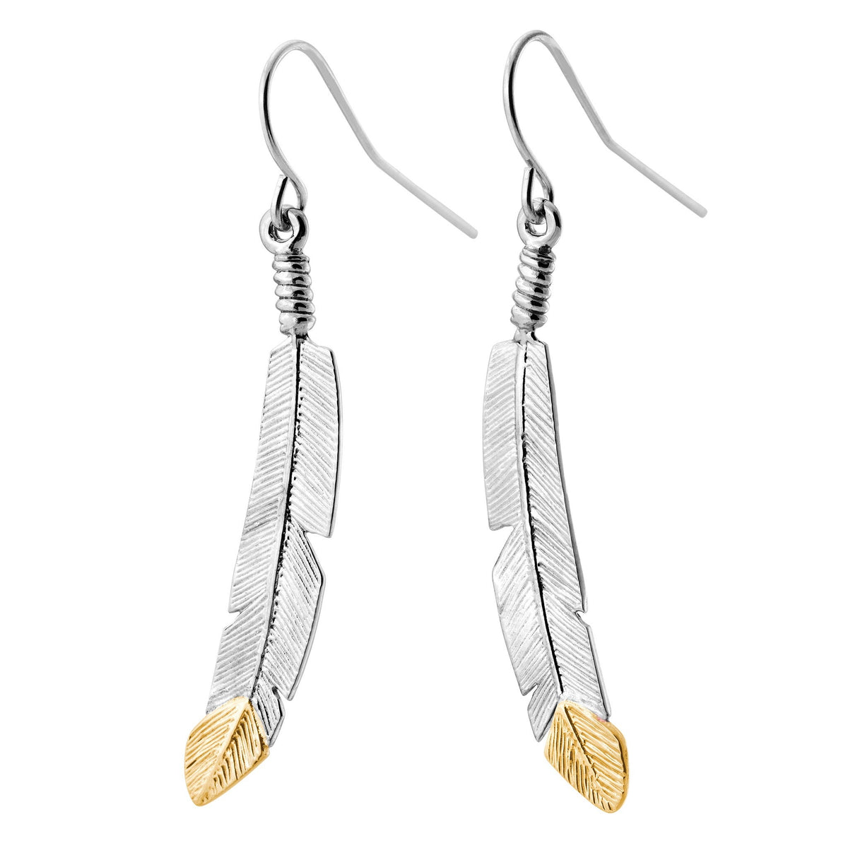 Black Hills Gold and Silver Feather Dangle Earrings