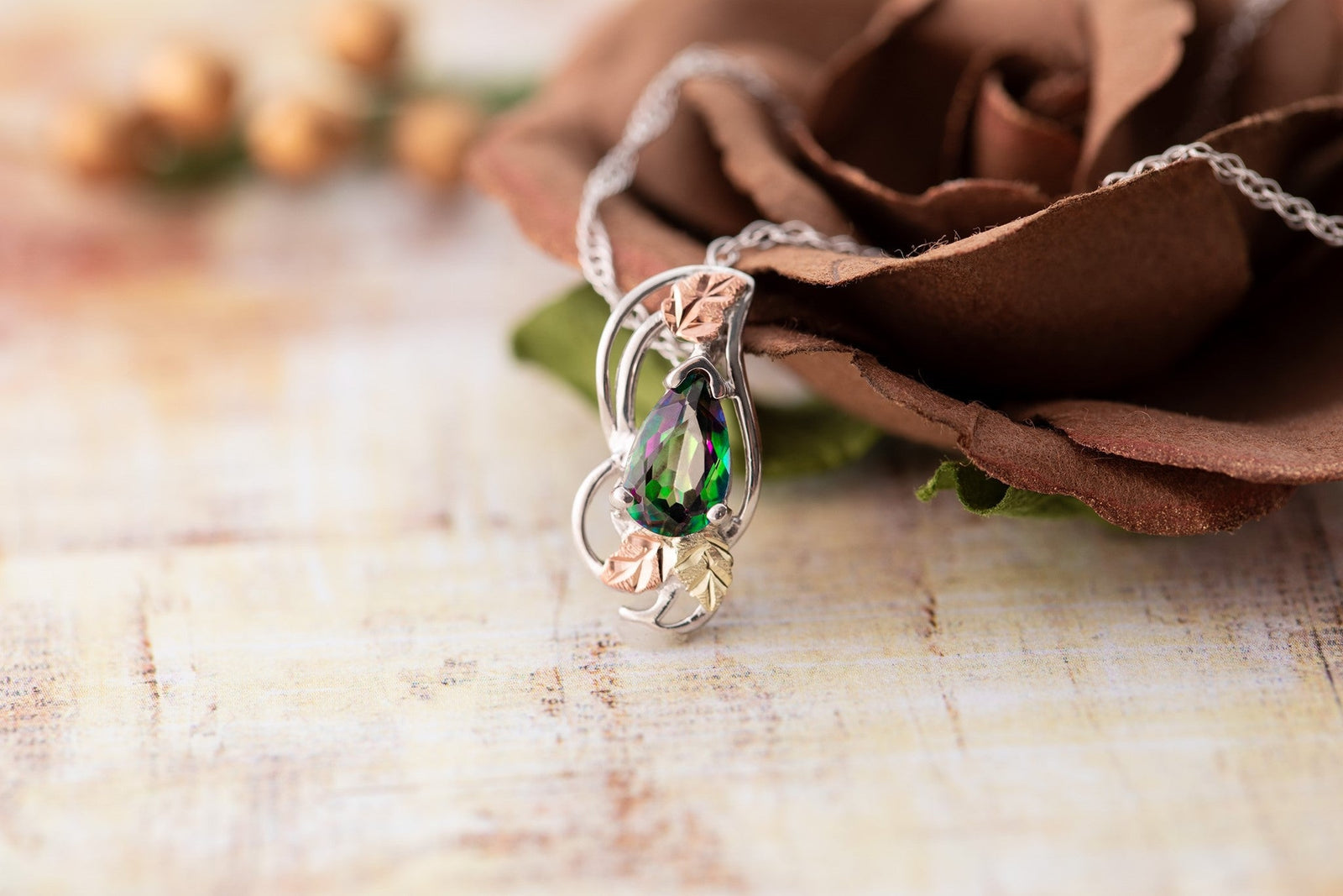 Black Hills Gold Silver Mystic Fire or Swiss Blue Topaz Necklace