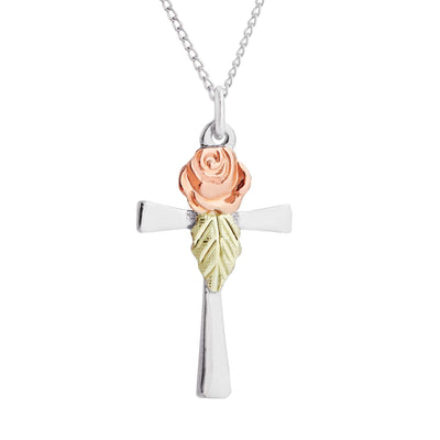 Black Hills Gold Rose Cross Necklace