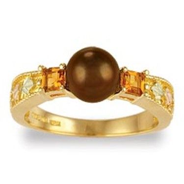 Black Hills Gold Chocolate Pearl and Citrine Ring