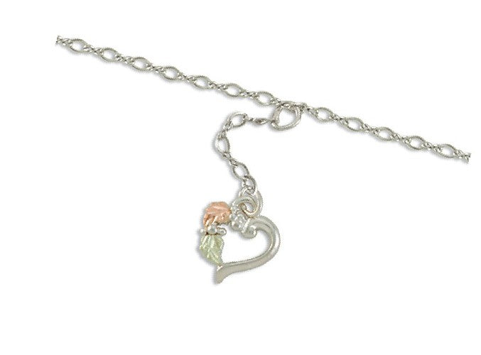 Black Hills Gold Silver Heart Ankle Bracelet