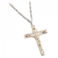 Black Hills Gold Silver Crucifix Necklace