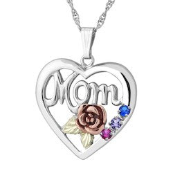 Black Hills Gold Silver Heart Mother&#39;s Birthstone Necklace - 1 to 6 Stones