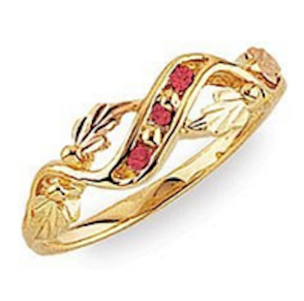 Black Hills Gold Three Stone Ruby Ring