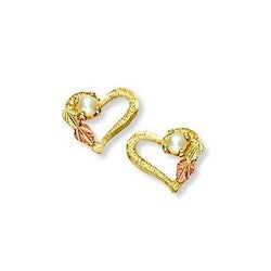 Black Hills Gold Heart Earrings with Pearl