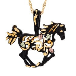 Black Hills Gold Black Powder Coated Horse Necklace (2GLPE1916)