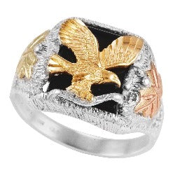 Black Hills Gold Men Sterling Silver Onyx Eagle Ring