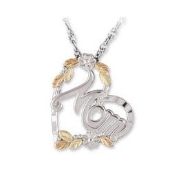 Black Hills Gold Silver Heart MOM Necklace (MR20033)