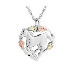 Black Hills Gold Sterling Silver Heart Horse Necklace