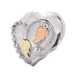 Black Hills Gold Silver Heart Bead Leaf Charm