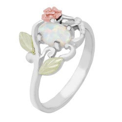 Black Hills Gold Silver Opal Rose Ring