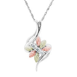 Black Hills Gold Silver CZ Diamond Leaf Necklace