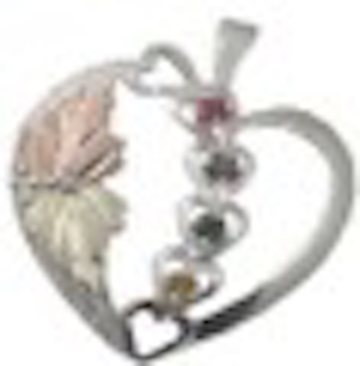 Black Hills Gold Silver Heart Mother&#39;s Birthstone Necklace - 2 to 6 Stones