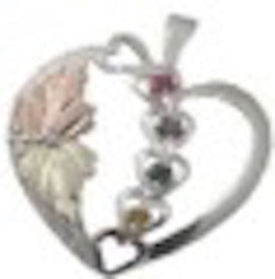 Black Hills Gold Silver Heart Mother&#39;s Birthstone Necklace - 2 to 6 Stones