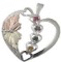 Black Hills Gold Silver Heart Mother's Birthstone Necklace - 2 to 6 Stones (MRLPE858)