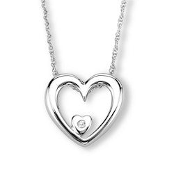 Silver Elegance Sterling Silver Diamond Heart Necklace (EESP202D)