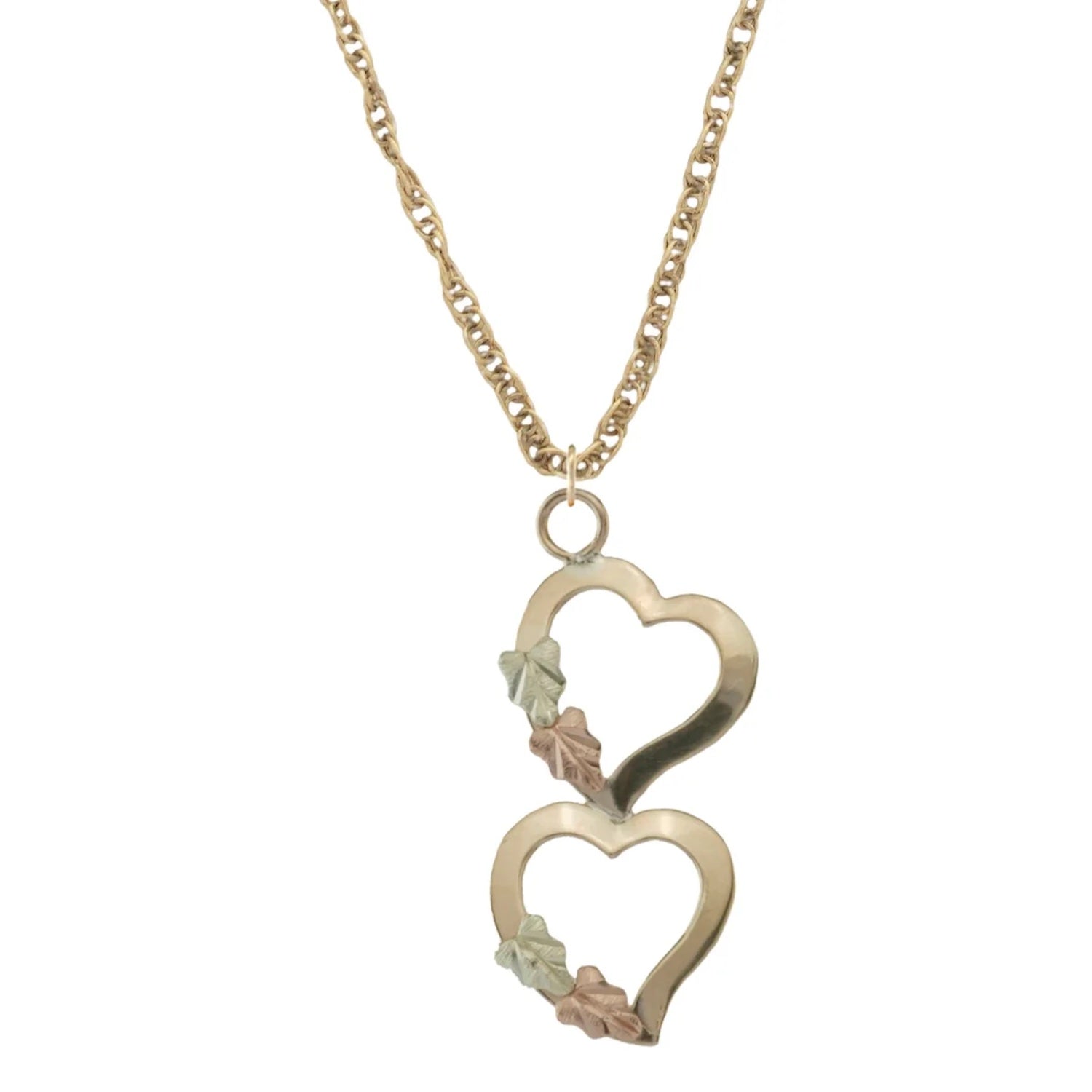 Black Hills Gold Vertical Double Heart Leaf Necklace