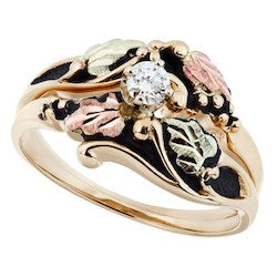 Black Hills Gold Antiqued Diamond Wedding Ring Set