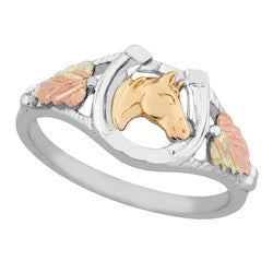 Black Hills Gold Silver Horseshoe w/ Horse Head Ring