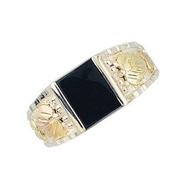 Men's Black Hills Gold Silver Onyx Ring