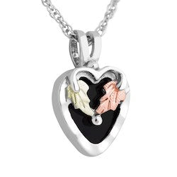 Black Hills Gold Silver Onyx Heart Necklace