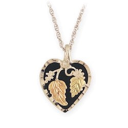 Black Hills Gold or Silver Onyx Heart Necklace (MR2101OX / 2G2101OX)