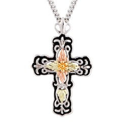 Black Hills Gold Silver Cross Necklace