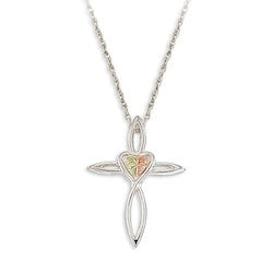 Black Hills Gold Silver Heart Cross Necklace (2MRLCR680)