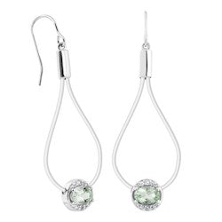 Silver Elegance Sterling Silver Green Amethyst Earrings