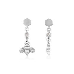 Silver Elegance Bee and Honeycomb Necklace and Earrings