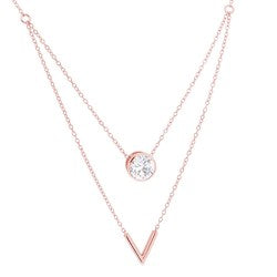 Rose Plated Sterling Silver CZ Layered Necklace